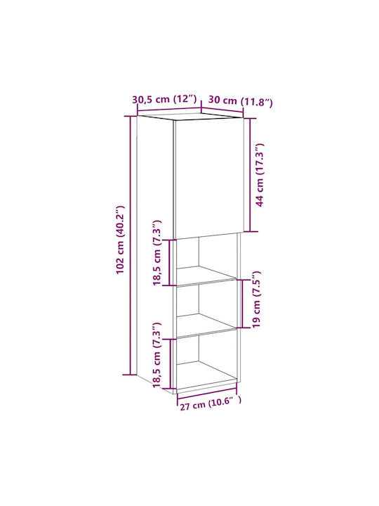 Ντουλάπια Τοίχου Μαύρη Δρυς (2τμχ) 30.5x30x102εκ.