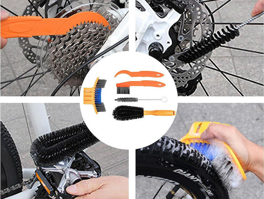 Kit de curățare lanț și pinioane bicicletă cu 7 piese portocaliu albastru
