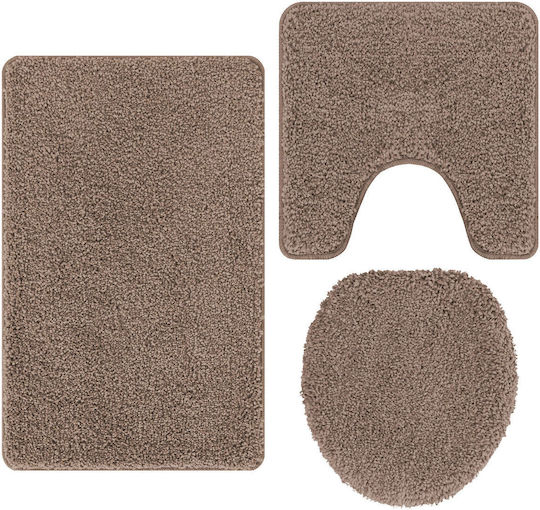 vidaXL Non-Slip Set Bath Mats Cotton 4019867 Brown 50x80cm 3 Pieces