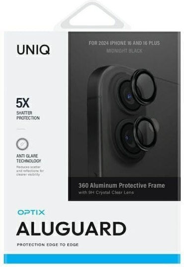Uniq Optix Προστασία Κάμερας Tempered Glass Μαύρο για το iPhone 16, iPhone 16 Plus