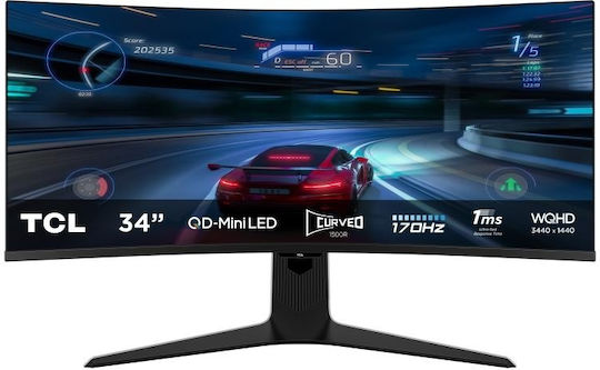 TCL 34R83Q Ultrawide HDR Curbat Gaming Monitor 34" QHD 3440x1440 170Hz cu Timp de Răspuns 1ms GTG