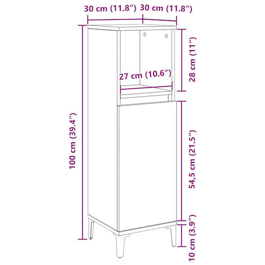 vidaXL Waschtisch ohne Waschbecken L30xB30xH100cm Black Oak