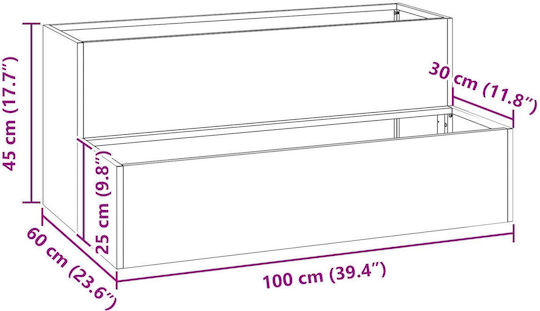 vidaXL Pot Metallic 100x60x45cm.
