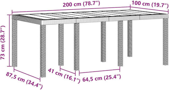 Masa pentru spații exterioare Ratan Cărbune de lemn 200x100x73buc