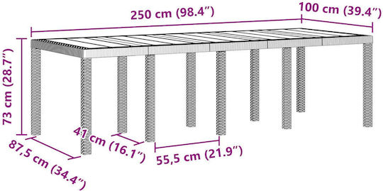 Τραπέζι Εξωτερικού Χώρου Rattan Ανθρακί 250x100x73εκ.