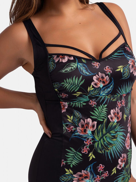 One Piece Swimsuit For Large Bust Floral Black