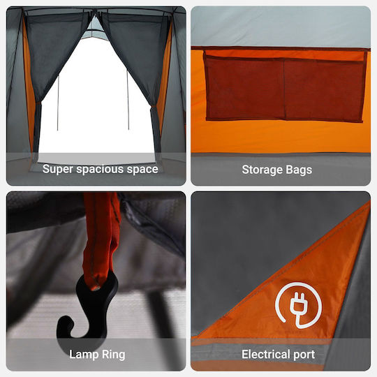 vidaXL Camping Tent Tunnel Gray for 6 People 721x335x212cm