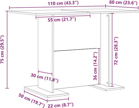 Tisch Speisesaal Holz Gray 110x60x75cm