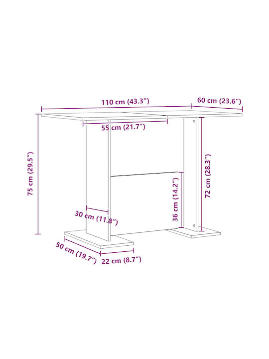 Table Dining Room Wooden White 110x60x75cm