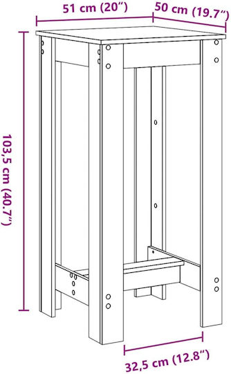 Table Bar Wooden Black Velvet-Black Metal 51x50x103.5cm