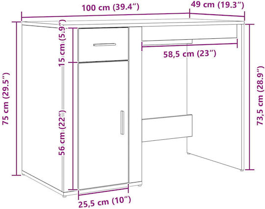 Schreibtisch Holz Black Oak 100x49x75cm
