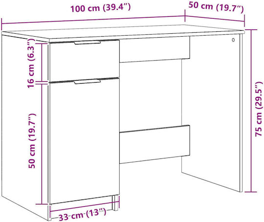 Γραφείο Ξύλινο Μαύρο 100x50x75εκ.