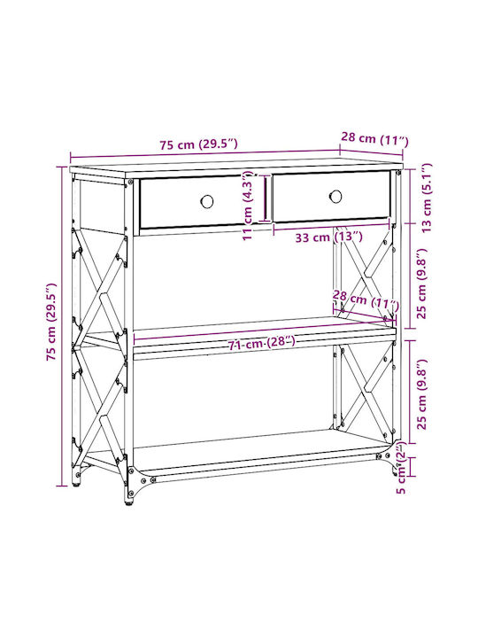 Console Table Wood & Metal Μαύρη Δρυς L75xW28xH75cm