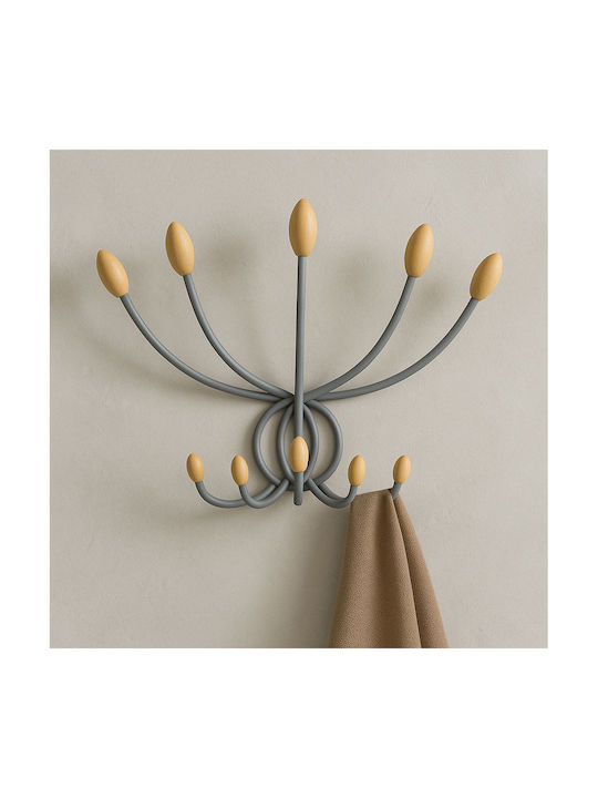 Wall Hanger Metal 10 Hooks Gray 43x25x24cm