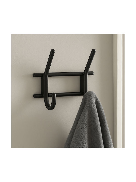 Plastic Wall Hanger 4 Hooks Black 16x14.5x7.5cm