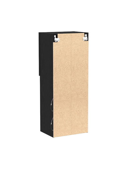 Wall Living Room Display Cabinet made of Particleboard with Glass & Lighting Black Oak 40.5x30x102cm
