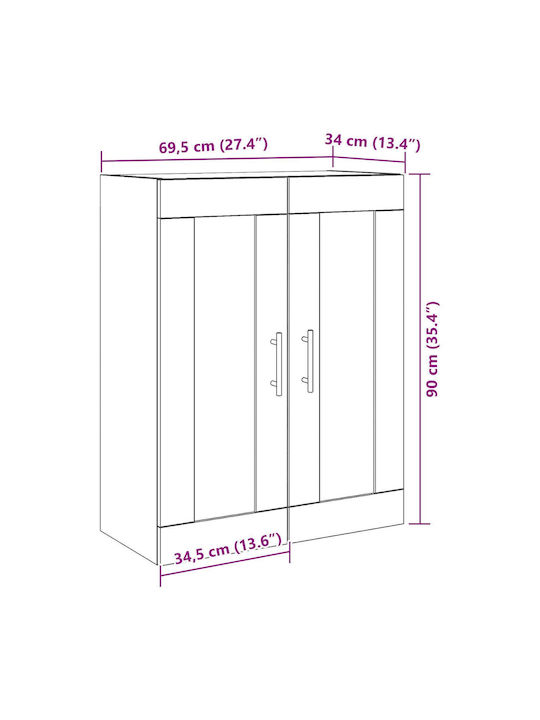Висулка Витрина за хол от ПДЧ със Стъкло Black Oak 69.5x34x90см
