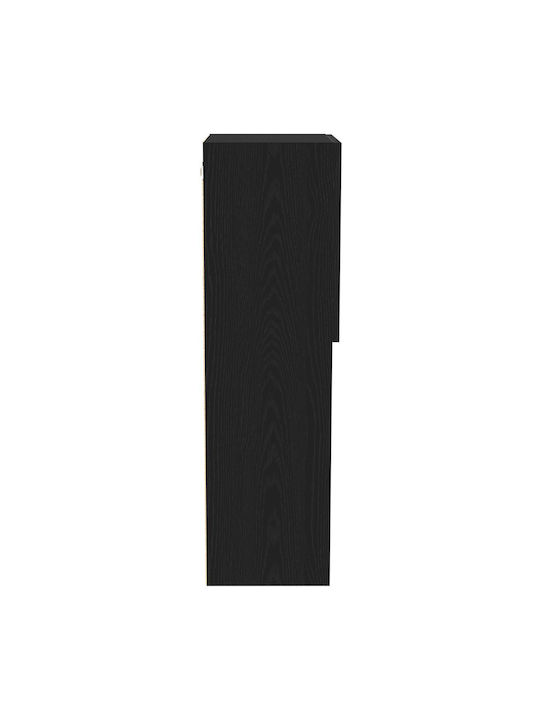 Wall Living Room Display Cabinet made of Particleboard with Glass & Lighting Black Oak 40.5x30x102cm