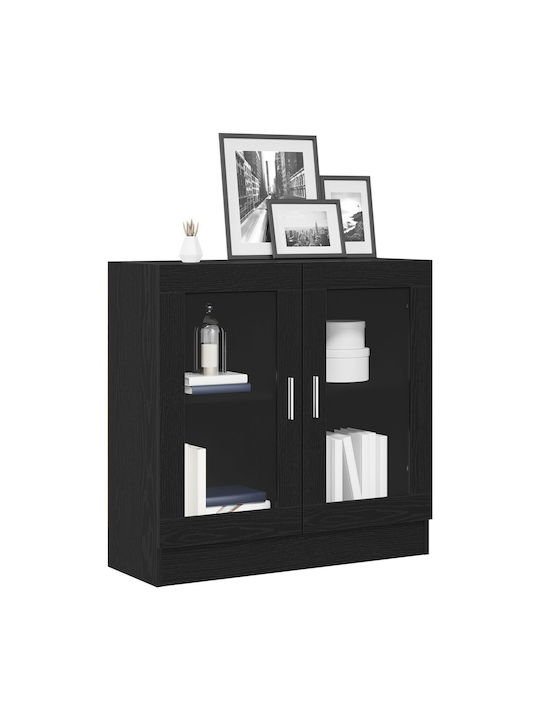 Bodenstehend Wohnzimmer Vitrine aus Spanplatte mit Glas Black 82.5x30.5x80cm