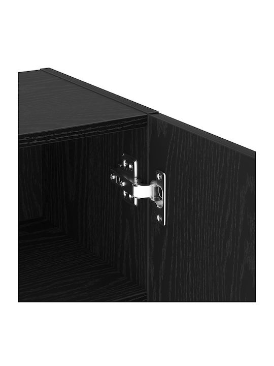 Wall Living Room Display Cabinet made of Particleboard with Glass & Lighting Black Oak 40.5x30x102cm
