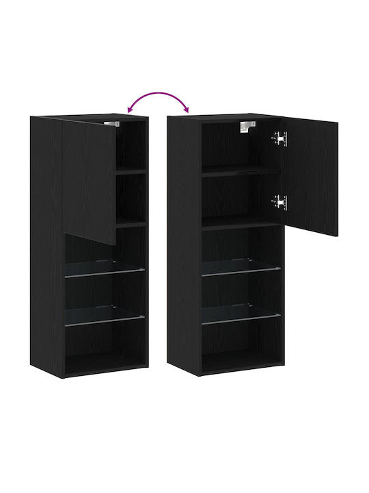 Wall Living Room Display Cabinet made of Particleboard with Glass & Lighting Black Oak 40.5x30x102cm