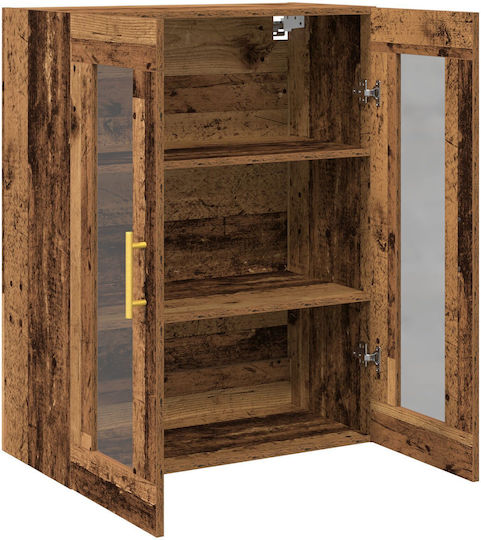 Wall Living Room Display Cabinet made of Solid Wood with Glass Brown 69.5x34x90cm