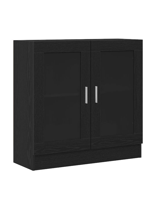 Bodenstehend Wohnzimmer Vitrine aus Spanplatte mit Glas Black 82.5x30.5x80cm