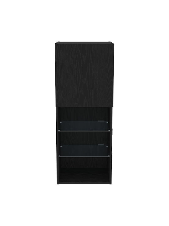 Wall Living Room Display Cabinet made of Particleboard with Glass & Lighting Black Oak 40.5x30x102cm