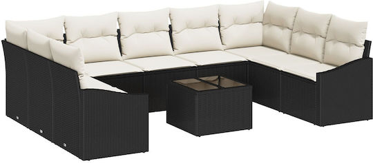 Garten- und Outdoor-Möbelsets Wohnzimmer Typsatz 10 Stück Schwarz mit Kissen