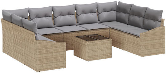 Garten- und Outdoor-Möbelsets Wohnzimmer Typsatz 10 Stück Beige mit Kissen