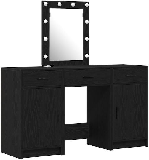 Floor-standing Makeup Dressing Table Wooden Black with Mirror 50x41x135cm
