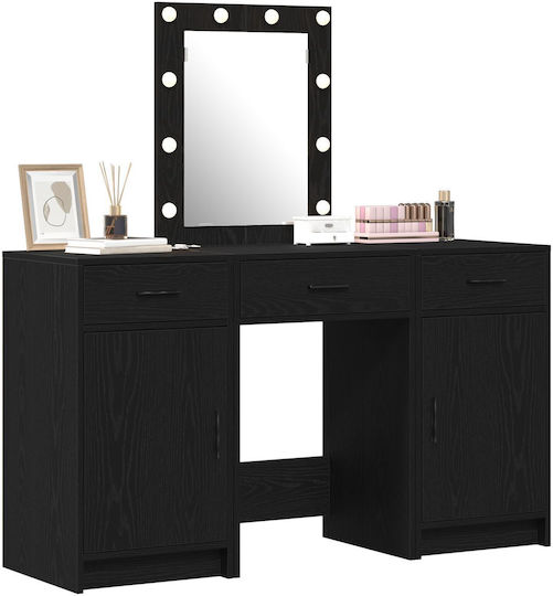 Floor-standing Makeup Dressing Table Wooden Black with Mirror 50x41x135cm