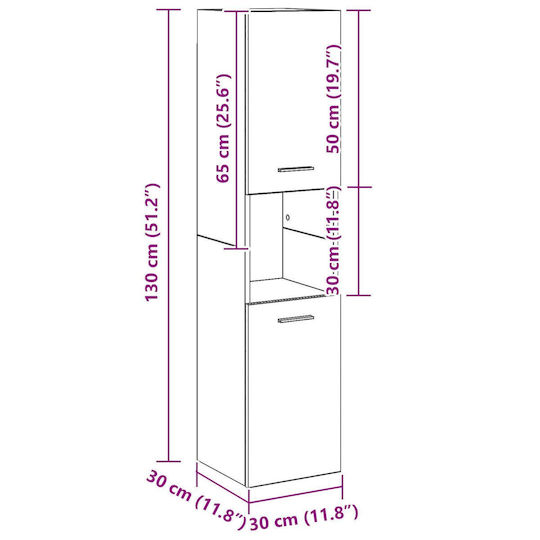 vidaXL Badezimmersäule Wandhängeschrank H30xB30xH130cm Eiche