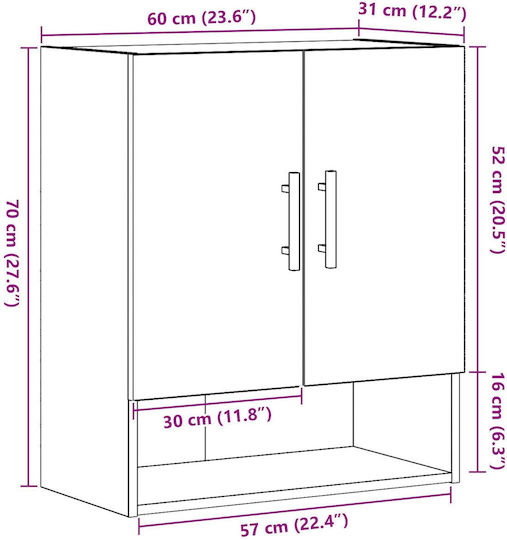 Dulap Suspendat pentru Sufragerie din Lemn Negru Stejar 60x31x70cm