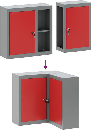Wall Living Room Cabinet Made of Metal Red 55x55x55cm