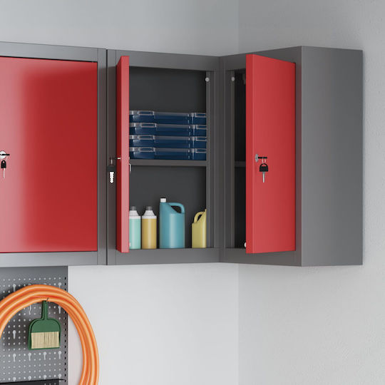 Wall Living Room Cabinet Made of Metal Red 55x55x55cm