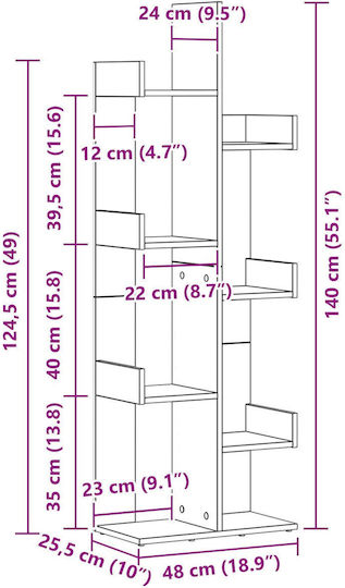 Bibliothek Schwarz Eiche 48x25.5x140cm