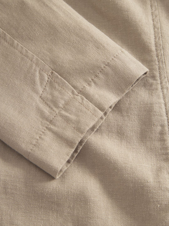 Дълъг Ръкав Лен Overshirt Пясъчен