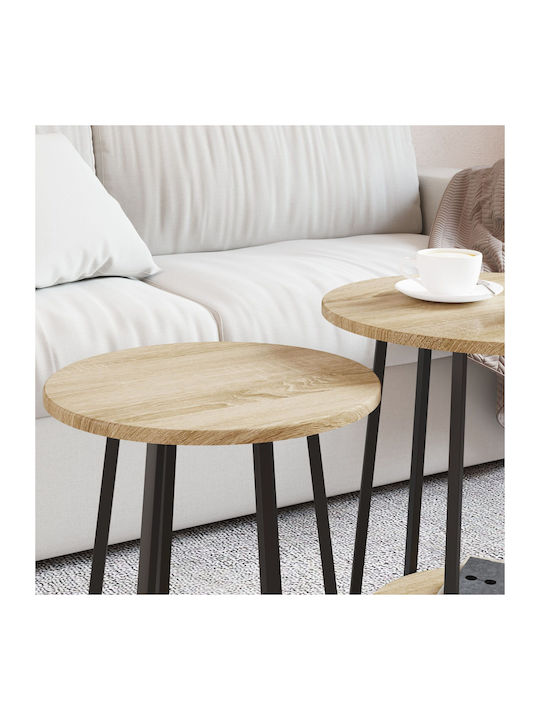 Round Side Table Made of Solid Wood Sonama 2 Pieces M50xD50cm