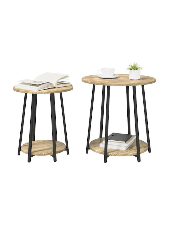 Round Side Table Made of Solid Wood Sonama 2 Pieces M50xD50cm
