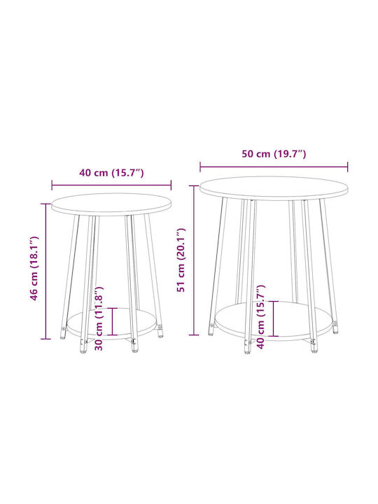 Round Side Table Made of Solid Wood Sonama 2 Pieces M50xD50cm