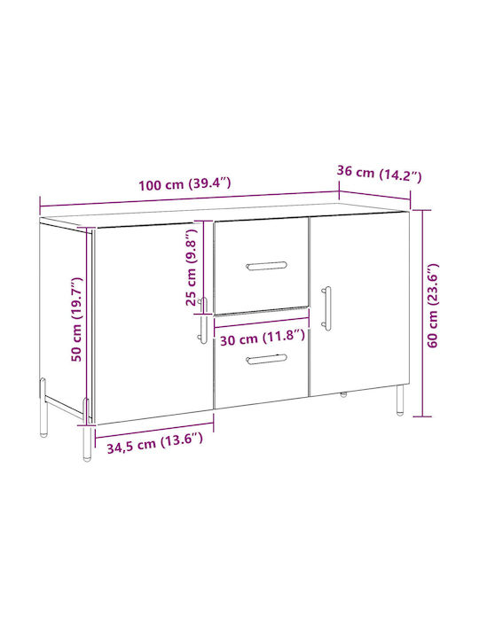 Bufet din Lemn Masiv Negru 100x36x60cm
