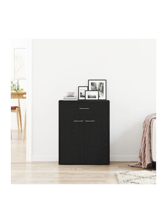 Sideboard Wooden with Drawers Black Velvet-Black Metal 60x30x75cm