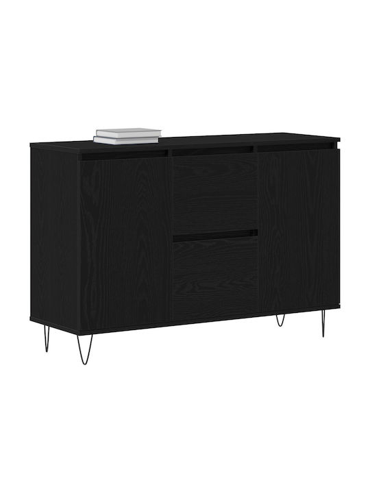 Sideboard Wooden with Drawers Black Velvet-Black Metal 101.5x35x70cm