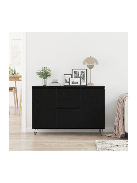 Sideboard Wooden with Drawers Black Velvet-Black Metal 101.5x35x70cm
