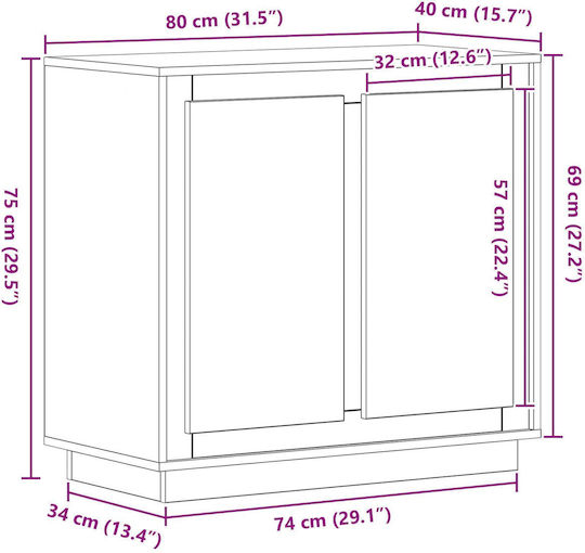 Μπουφές από Μασίφ Ξύλο Brown 80x34x75cm
