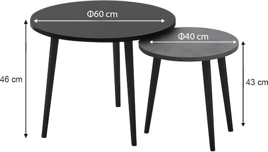 Round Side Coffee Table Roma Made of Solid Wood Black - Grey Retro 2 Pieces W60xL60xH46cm