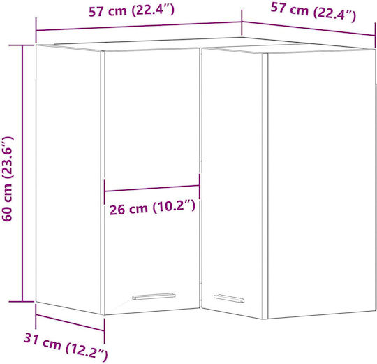 Dulap de Colț pardoseală Μαύρο Δρυς 57x57x60buc