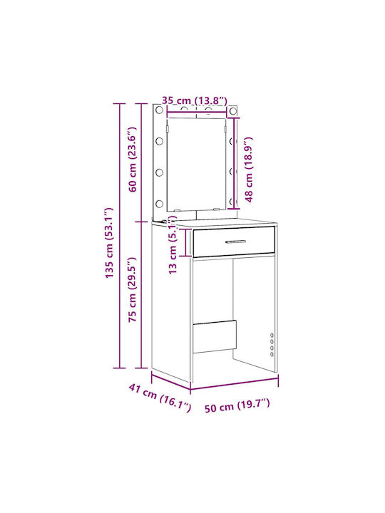Bodenstehende Schminktisch Schlafzimmer Holz Schwarz mit Spiegel 40x41x75cm