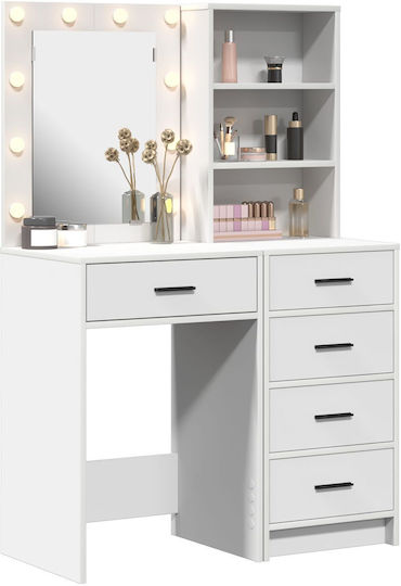Floor-Standing Makeup Dressing Table Wooden White with Mirror 50x41x135cm